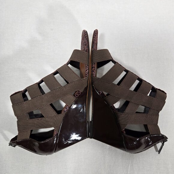 DONALD J PLINER Pira BROWN Watersnake & Stretchy Strappy Ankle Wedge Sandals 8M. - Picture 9 of 17